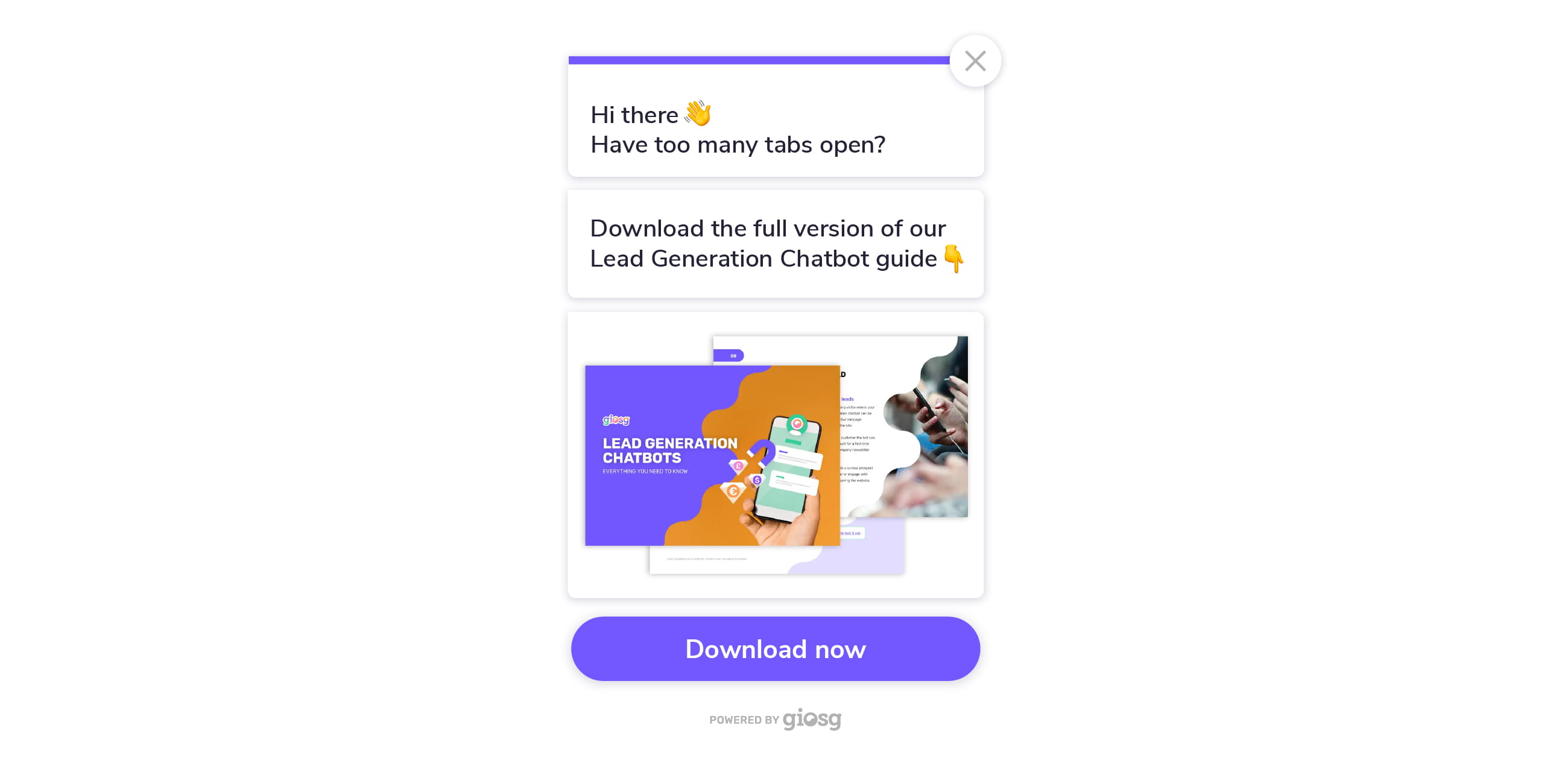 giosg chatbot proposing to download lead generation guide