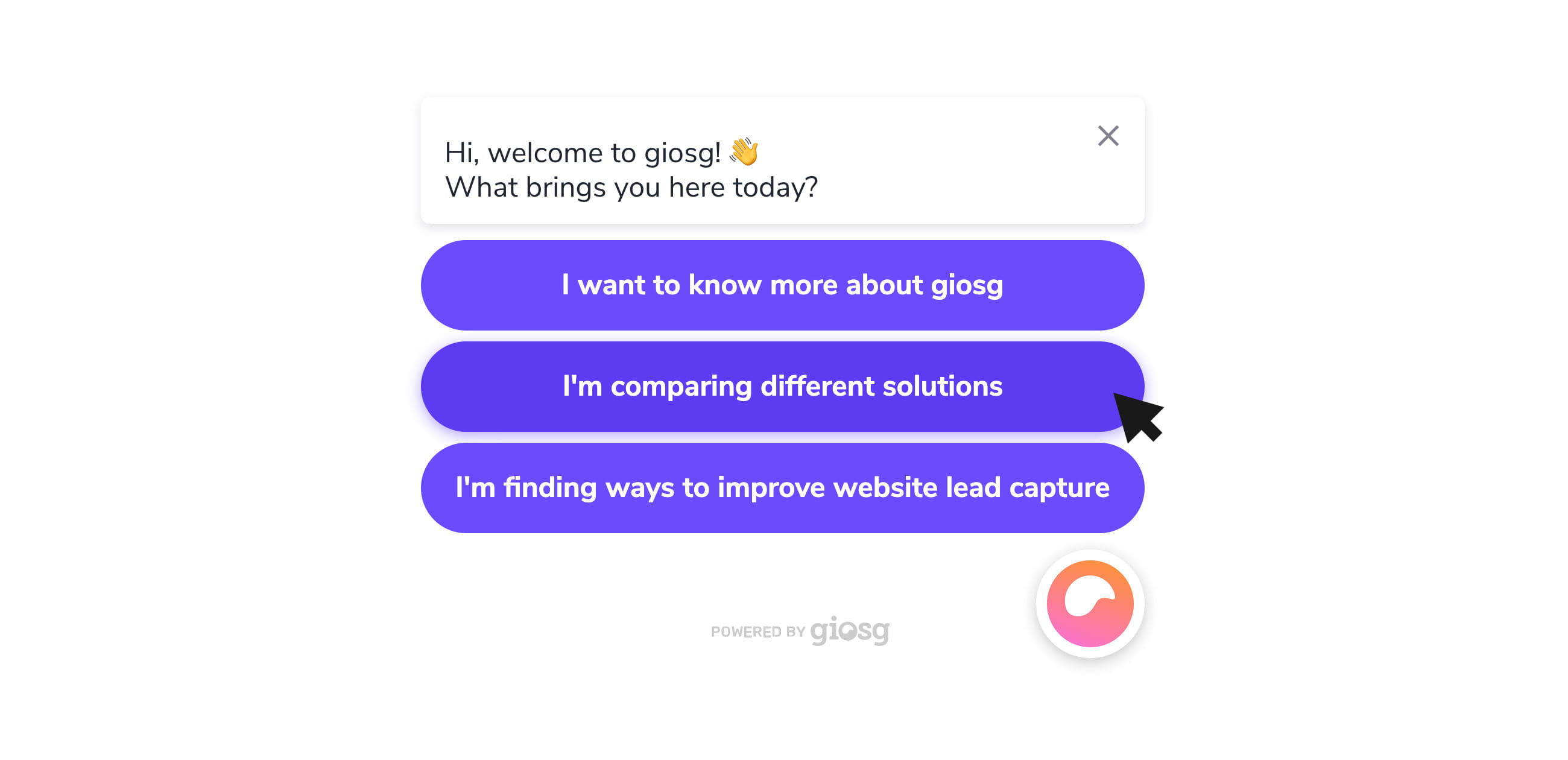 giosg chatbot greeting website visitor