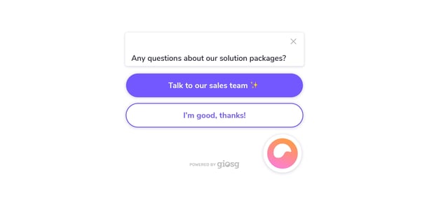 giosg chatbot promoting solution package