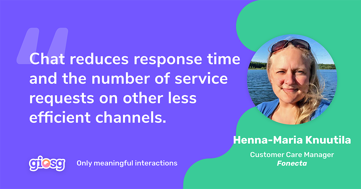 Quote from Henna-Maria Knuutila about reducing response time through chat