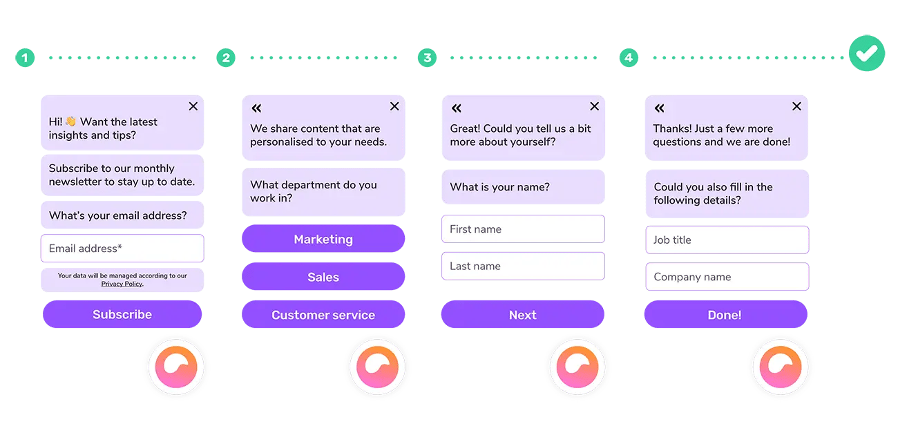Examples of a button bot that is qualifying a lead 
