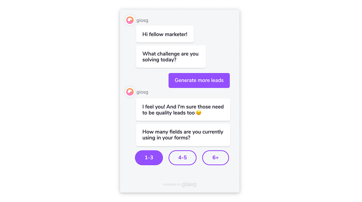 giosg chatbot greeting a visitor and starting ac onversation 