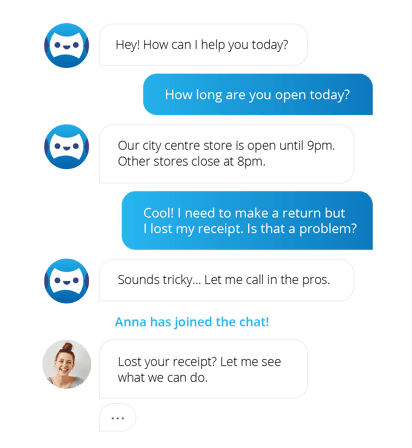 Chatbot examples conversation with a customer