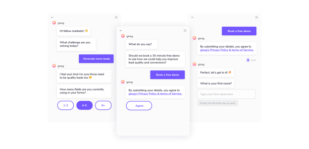 Lead Generation chatbot example for booking a demo