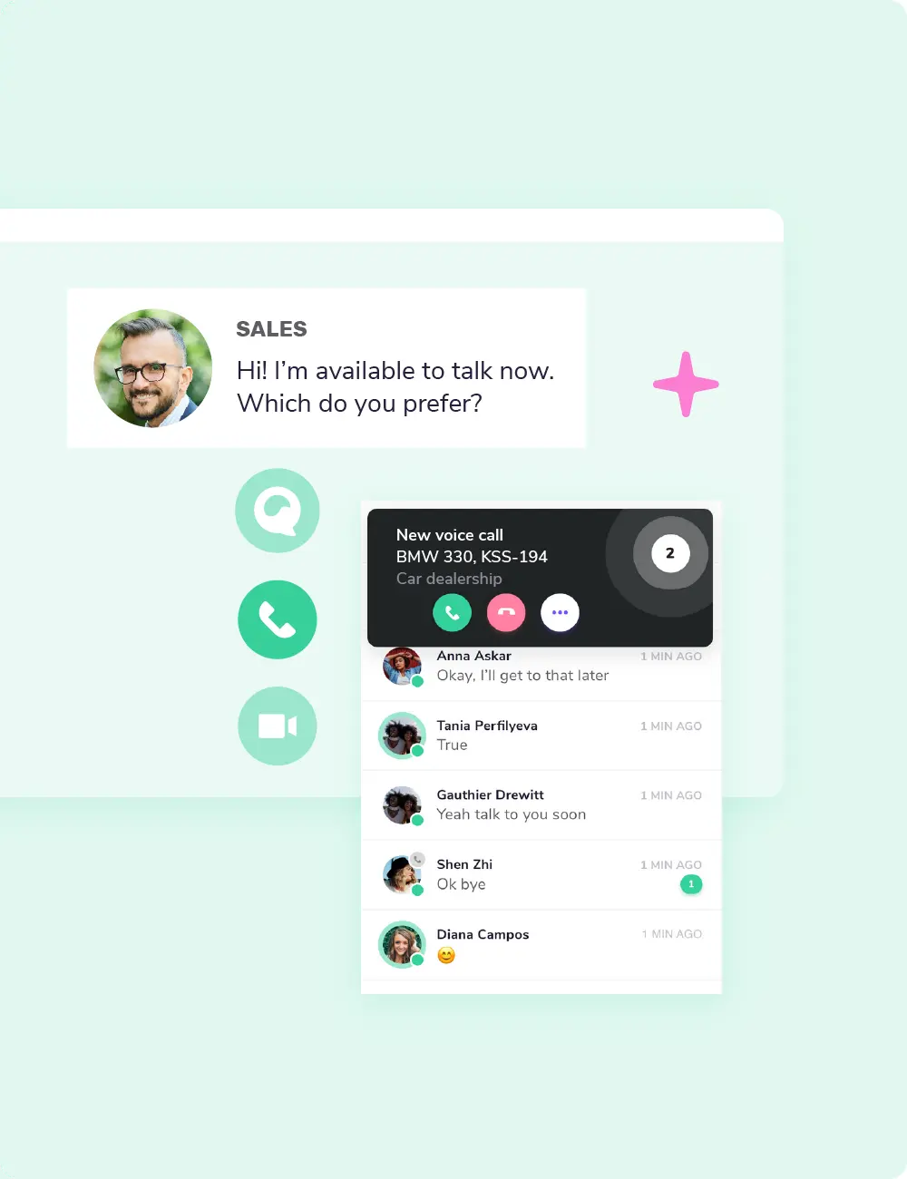 Switch between voice, video, and chat with giosg